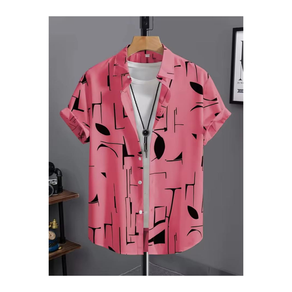 Ultra Soft Casual Half Sleeve Shirt - Pink Abstract