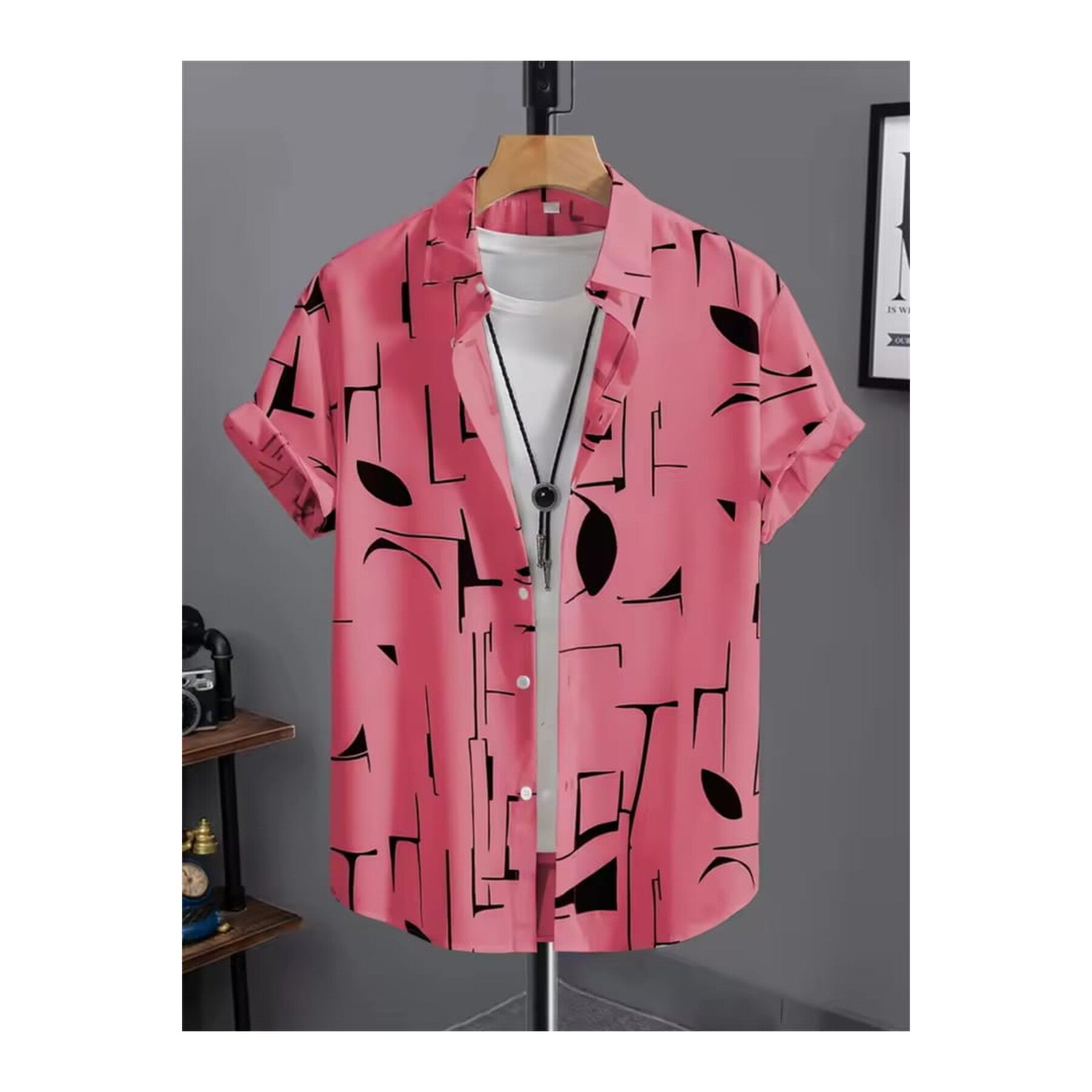 Ultra Soft Casual Half Sleeve Shirt - Pink Abstract