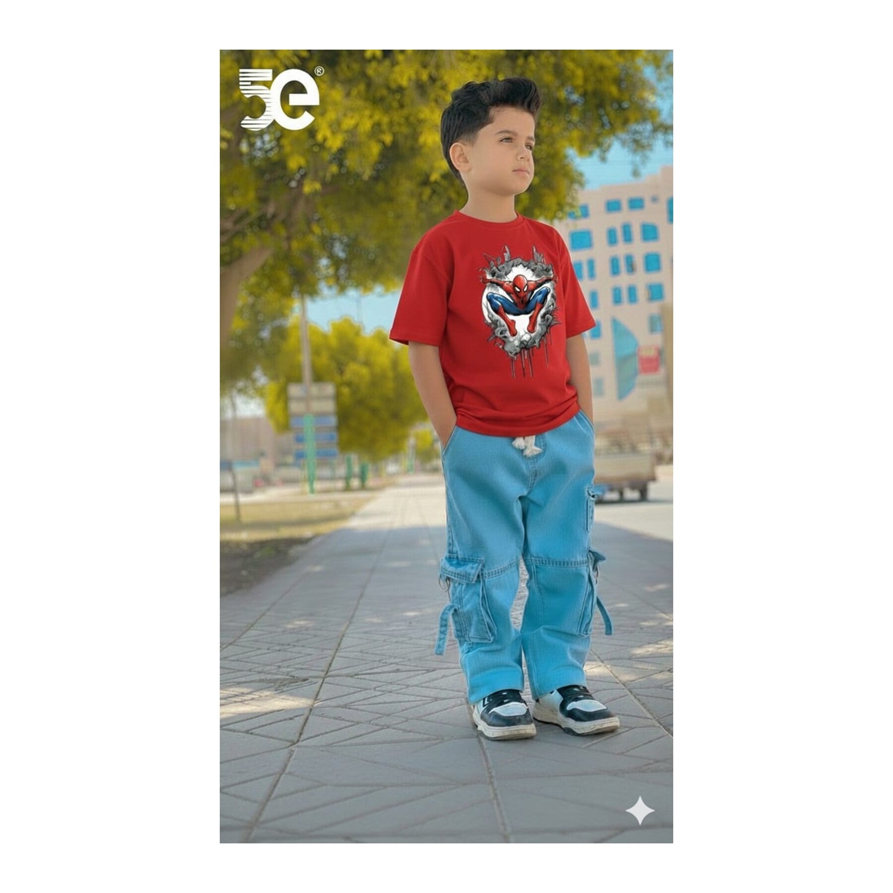 Boys Denim Pant and T-Shirt Set Graphic Prints - 15 Red Hero Mask