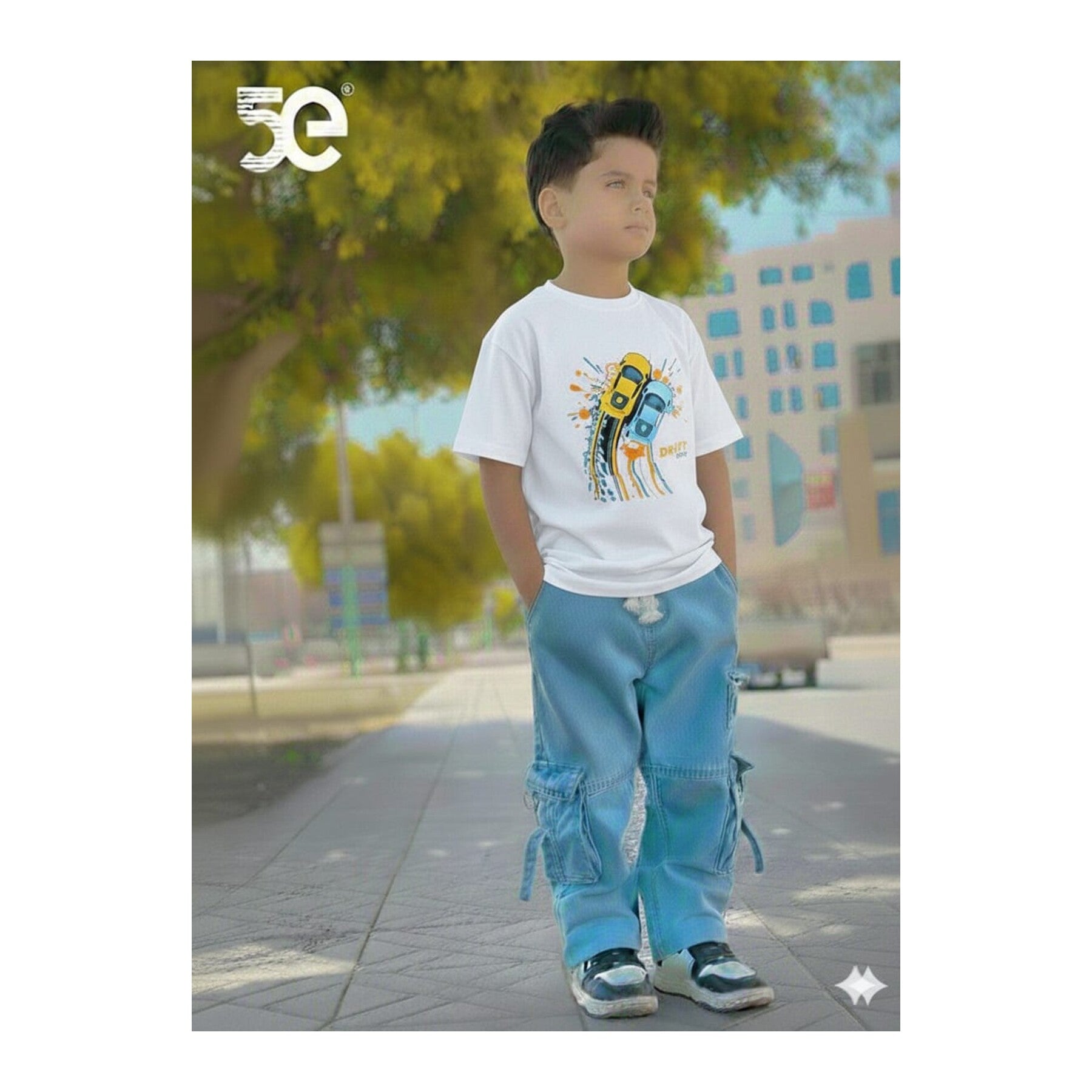 Boys Denim Pant and T-Shirt Set Panda and Graphic Prints - 15 White Lion Graphic