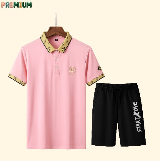 Cotton Polo Shirt and Half Pant Combo - Pink Crest Polo