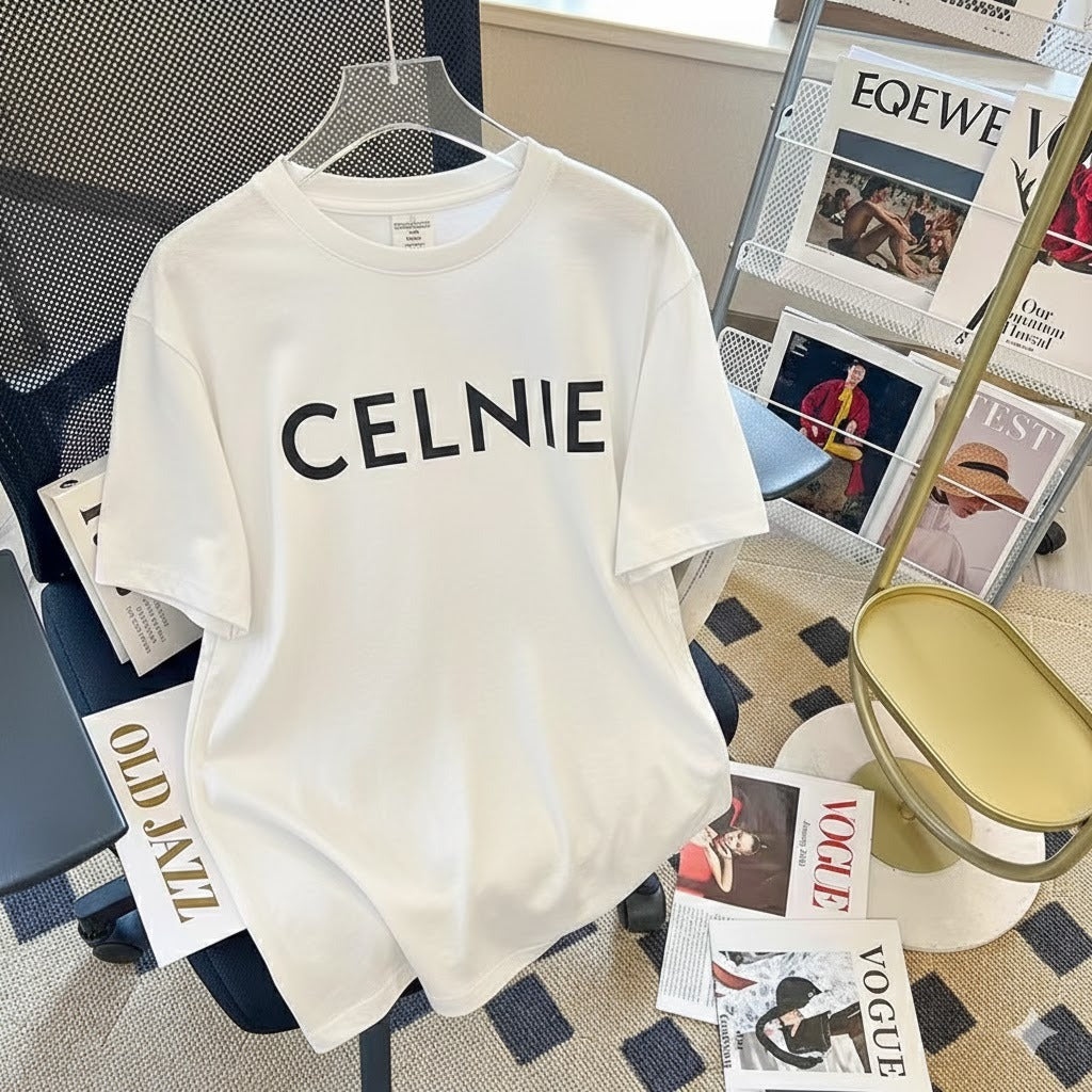 Premium Drop Shoulder T-Shirt Logo Graphic Collection - White Letter Print