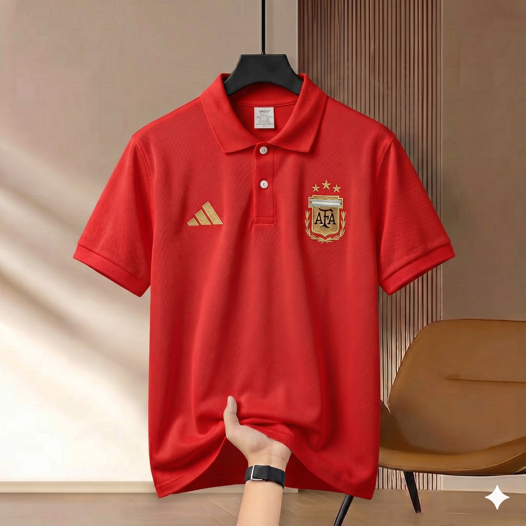 Premium Rubber Print World Cup Polo Shirt Argentina - Red