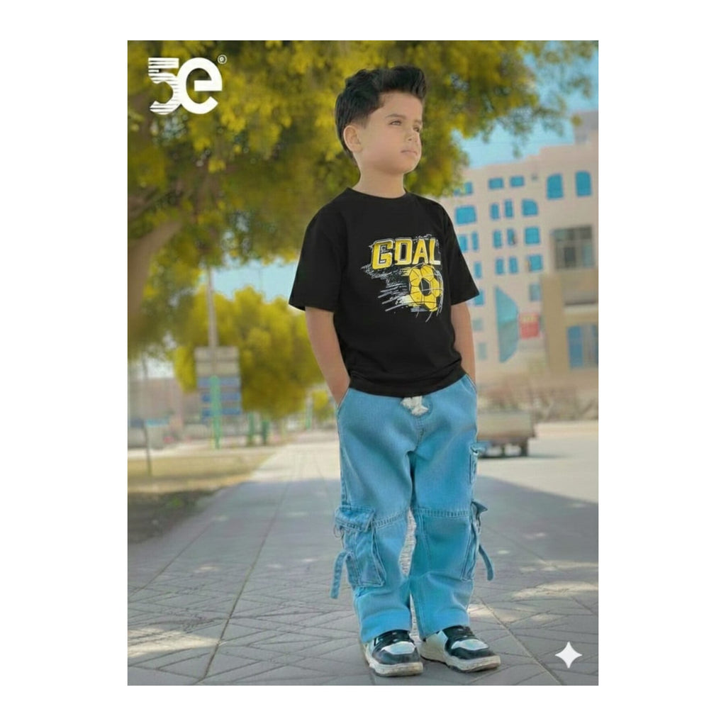 Boys Denim Pant and T-Shirt Set Panda and Graphic Prints - 16 Black Goal Graphic