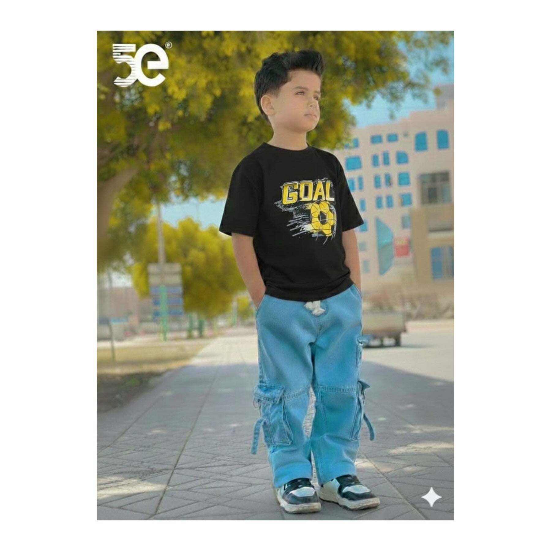 Boys Denim Pant and T-Shirt Set Panda and Graphic Prints - 16 Black Goal Graphic