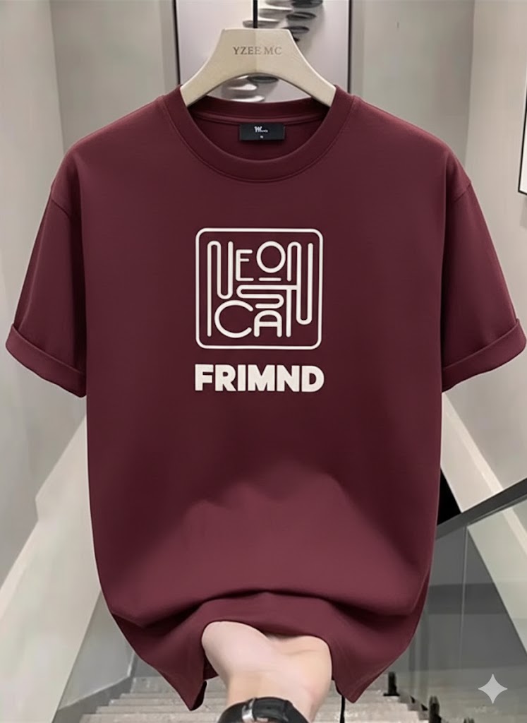 Premium Drop Shoulder T-Shirt Logo Graphic Collection - Maroon Square Print