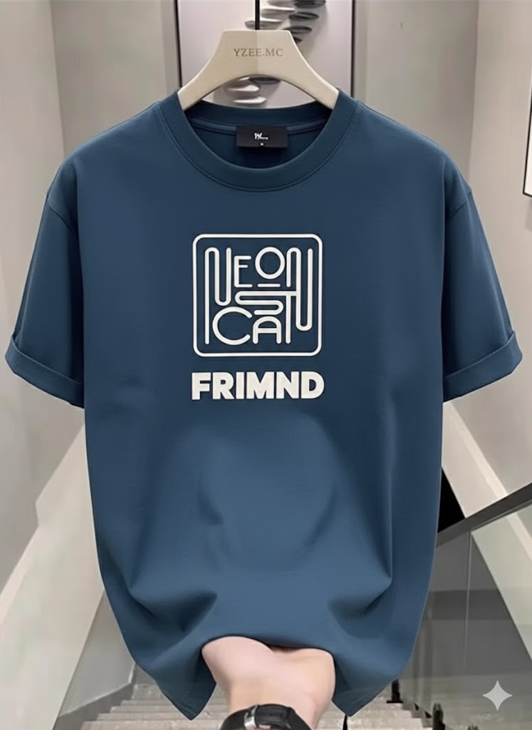 Premium Drop Shoulder T-Shirt Logo Graphic Collection - Blue Square Print