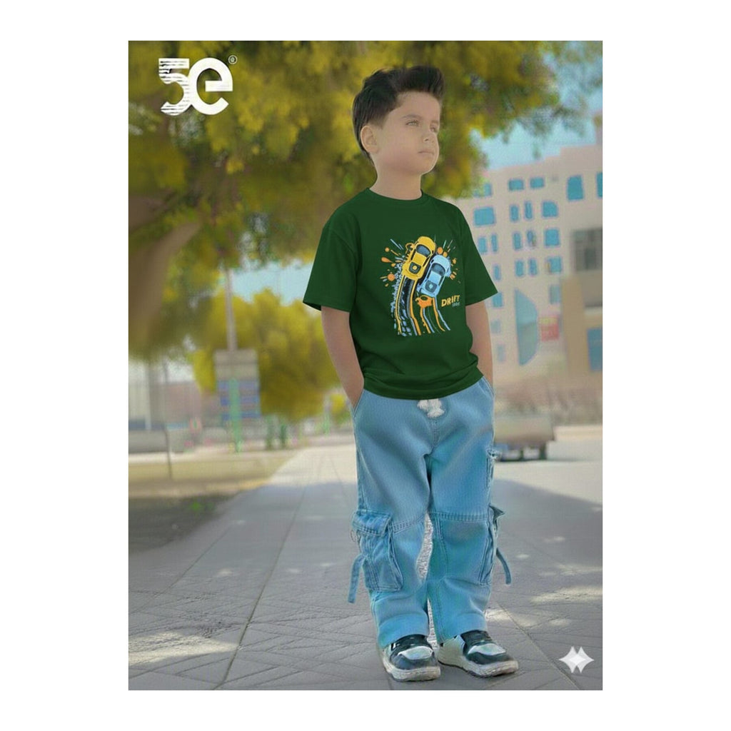 Boys Denim Pant and T-Shirt Set Panda and Graphic Prints - 18 Green Lion Graphic