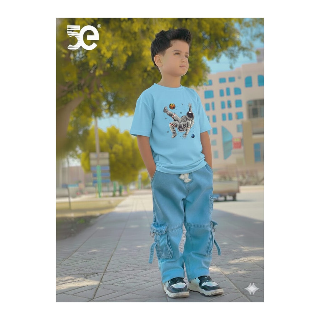 Boys Denim Pant and T-Shirt Set Panda and Graphic Prints - 19 Sky Blue Horse Graphic