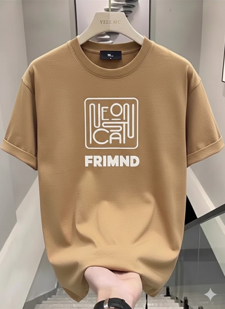 Premium Drop Shoulder T-Shirt Logo Graphic Collection - Beige Square Print