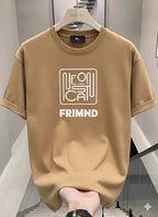 Premium Drop Shoulder T-Shirt Logo Graphic Collection - Beige Square Print