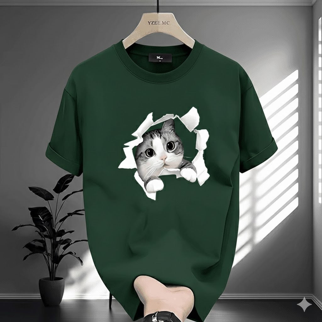 Premium Drop Shoulder T-Shirt Logo Graphic Collection - Green Cat Graphic
