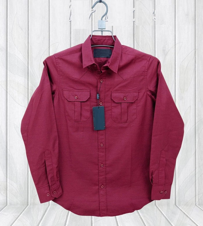 Premium Lap Seam Double Pocket Shirt Maroon product photo | OmegaBD