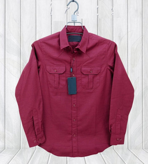 Premium Lap Seam Double Pocket Shirt Maroon product photo | OmegaBD