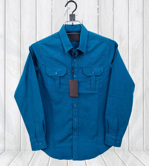 Premium Lap Seam Double Pocket Shirt Teal Blue product photo | OmegaBD