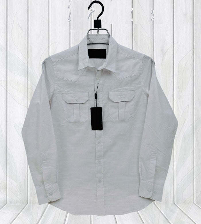 Premium Lap Seam Double Pocket Shirt Light Gray product photo | OmegaBD