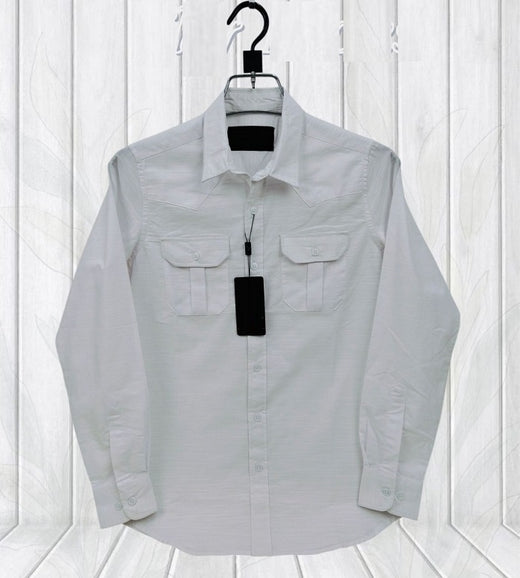 Premium Lap Seam Double Pocket Shirt Light Gray