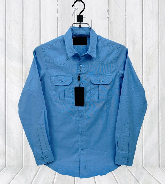Premium Lap Seam Double Pocket Shirt Sky Blue product photo | OmegaBD