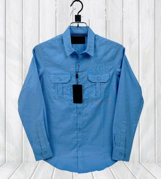 Premium Lap Seam Double Pocket Shirt Sky Blue