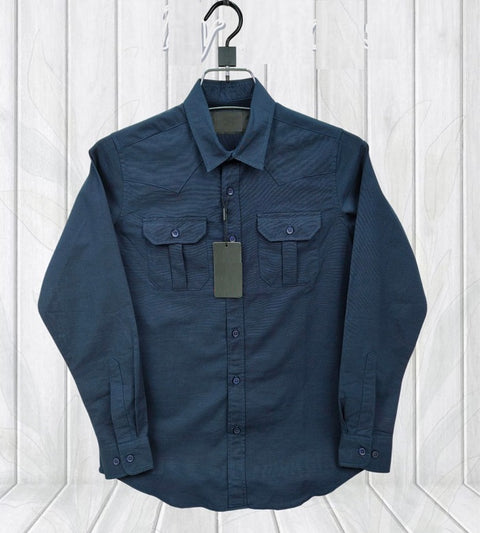 Premium Lap Seam Double Pocket Shirt Slate Blue product photo | OmegaBD