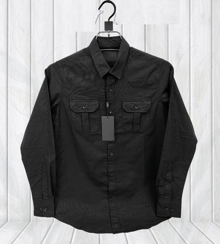 Premium Lap Seam Double Pocket Shirt Black product photo | OmegaBD