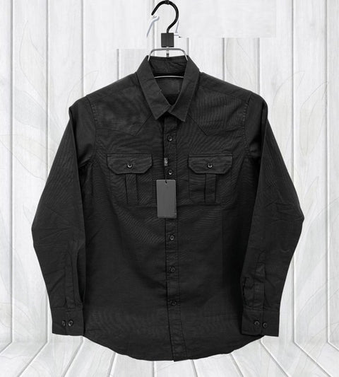 Premium Lap Seam Double Pocket Shirt Black product photo | OmegaBD
