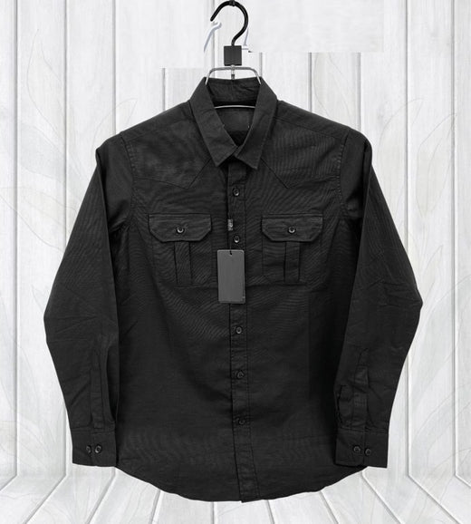 Premium Lap Seam Double Pocket Shirt Black