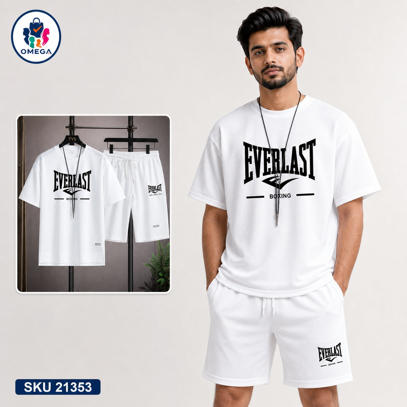 Mash T-Shirt and Shorts Combo White Everlast Boxing Graphic Bangladeshi model preview | OmegaBD