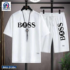 Mash T-Shirt and Shorts Combo White Boss Vertical Logo product photo | OmegaBD