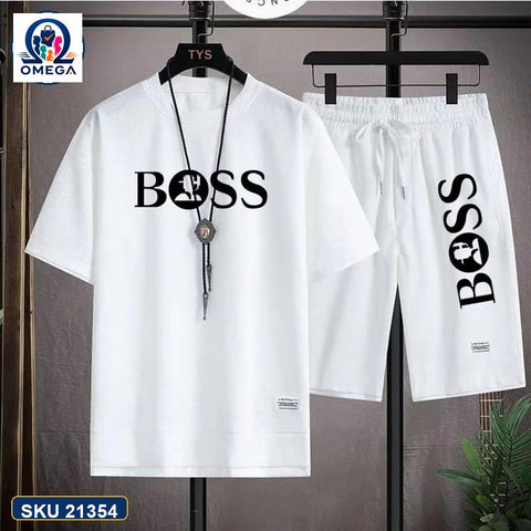 Mash T-Shirt and Shorts Combo White Boss Vertical Logo product photo | OmegaBD
