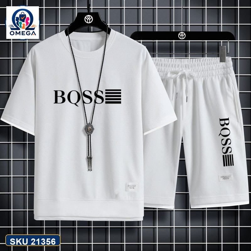 Mash T-Shirt and Shorts Combo White Boss Horizontal Logo product photo | OmegaBD