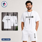 Mash T-Shirt and Shorts Combo White Boss Horizontal Logo Bangladeshi model preview | OmegaBD