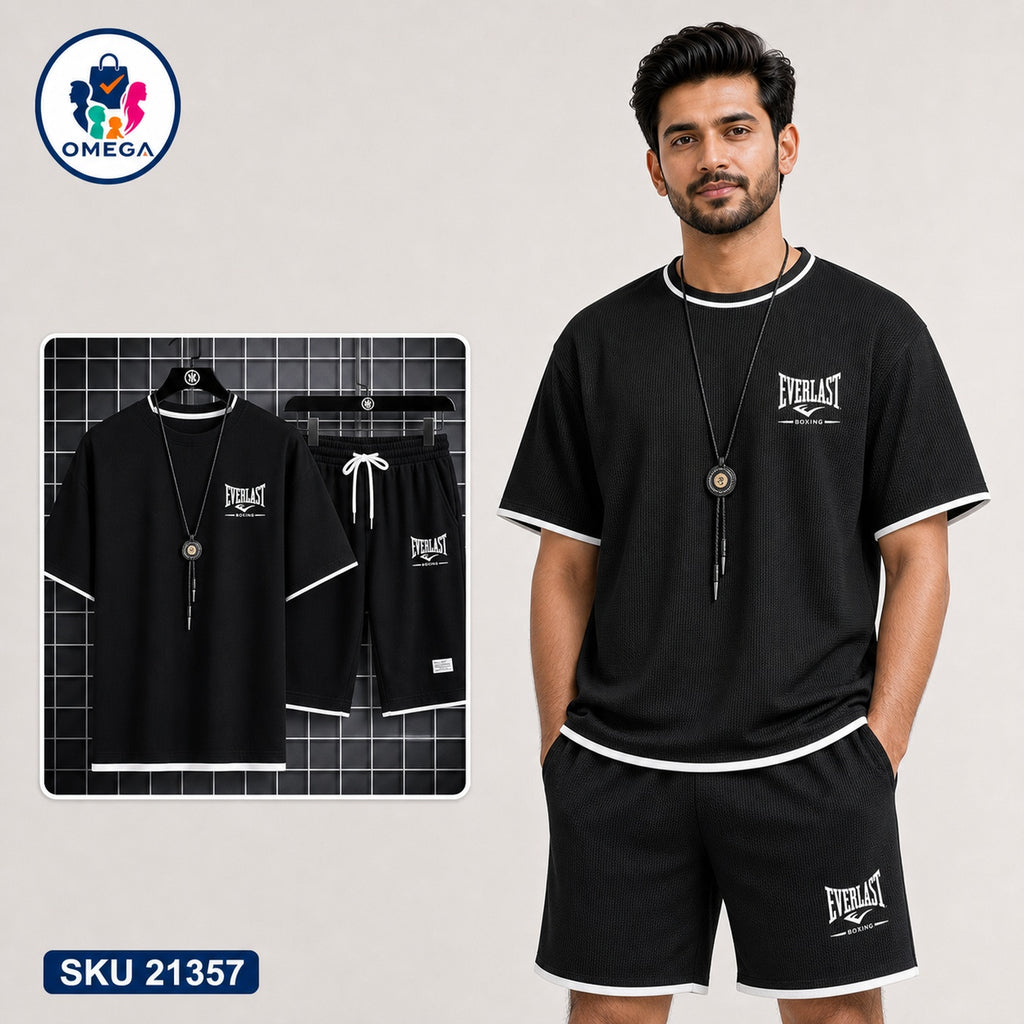 Mash T-Shirt and Shorts Combo Black Everlast Small Logo Bangladeshi model preview | OmegaBD
