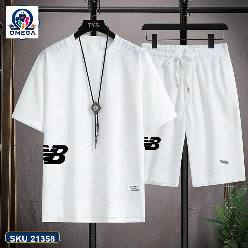 Mash T-Shirt and Shorts Combo White NB Side Logo product photo | OmegaBD