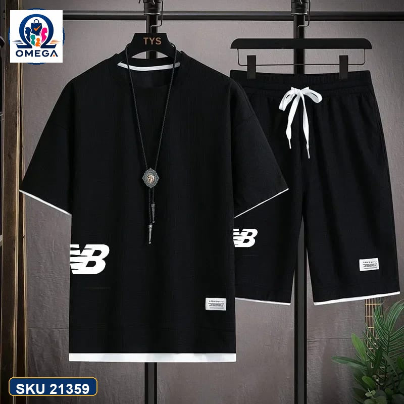 Mash T-Shirt and Shorts Combo Black NB Side Logo product photo | OmegaBD