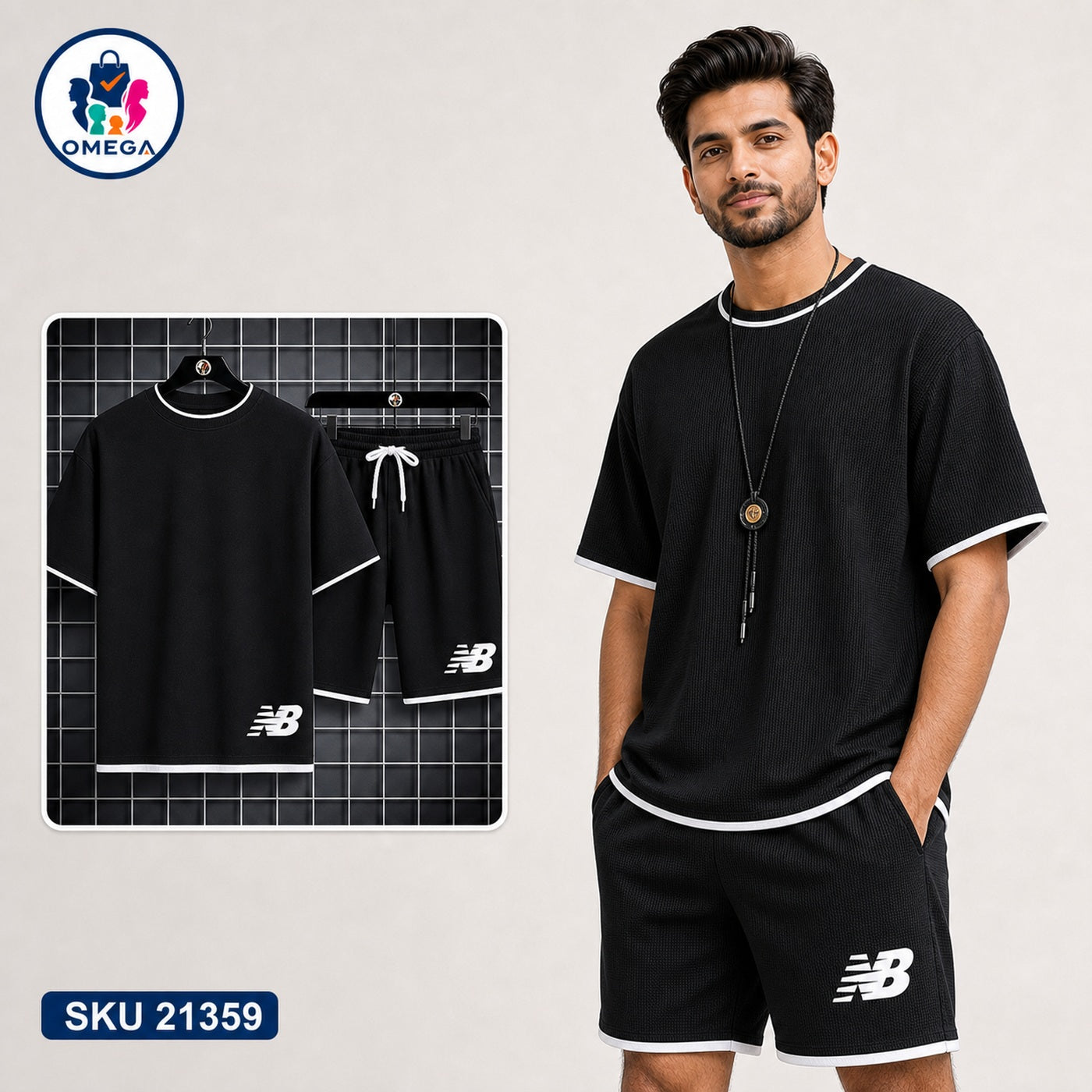 Mash T-Shirt and Shorts Combo Black NB Side Logo Bangladeshi model preview | OmegaBD