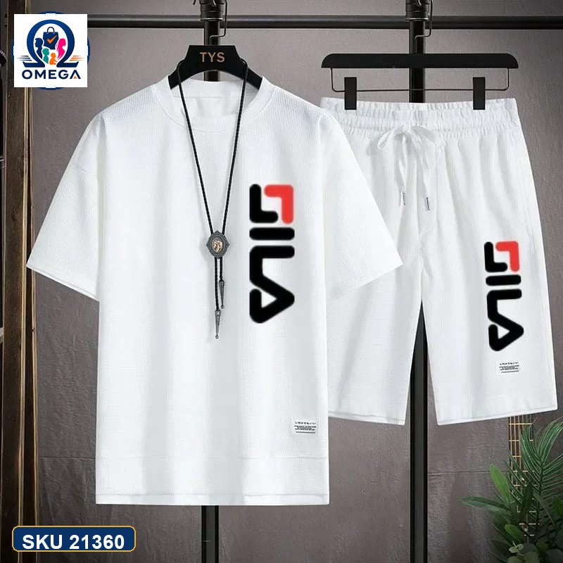 Mash T-Shirt and Shorts Combo White Fila Side Logo product photo | OmegaBD
