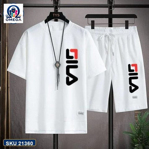 Mash T-Shirt and Shorts Combo White Fila Side Logo product photo | OmegaBD