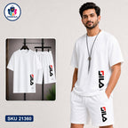 Mash T-Shirt and Shorts Combo White Fila Side Logo Bangladeshi model preview | OmegaBD