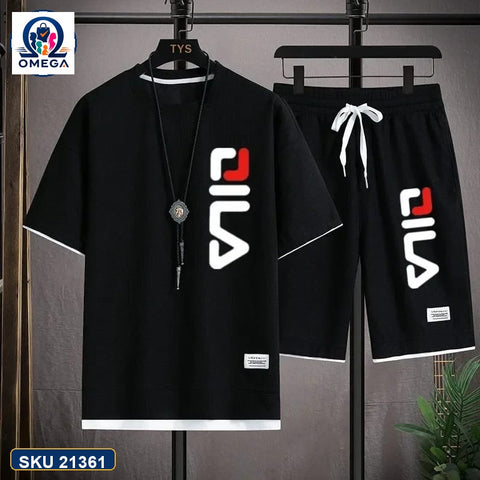 Mash T-Shirt and Shorts Combo Black Fila Side Logo product photo | OmegaBD