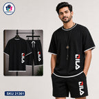 Mash T-Shirt and Shorts Combo Black Fila Side Logo Bangladeshi model preview | OmegaBD