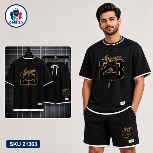 Mash T-Shirt and Shorts Combo Black Chicago 23 Graphic Bangladeshi model preview | OmegaBD