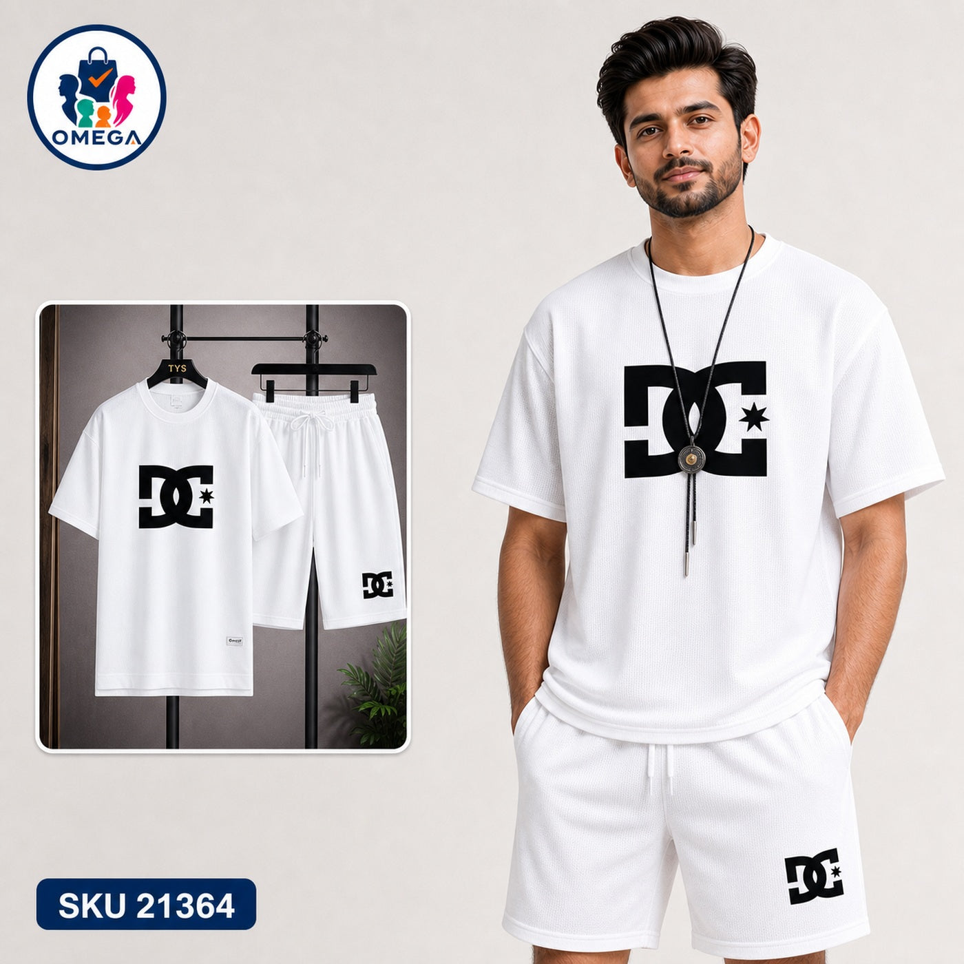 Mash T-Shirt and Shorts Combo White DC Star Logo Bangladeshi model preview | OmegaBD