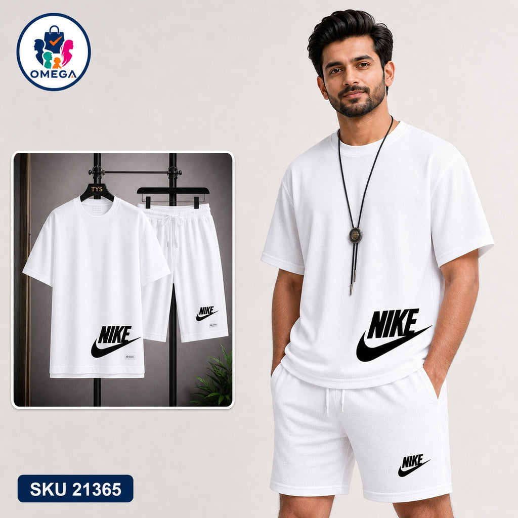 Mash T-Shirt and Shorts Combo White Nike Side Logo Bangladeshi model preview | OmegaBD