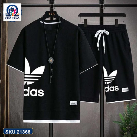 Mash T-Shirt and Shorts Combo Black Adidas Side Logo product photo | OmegaBD
