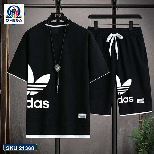 Mash T-Shirt and Shorts Combo Black Adidas Side Logo product photo | OmegaBD