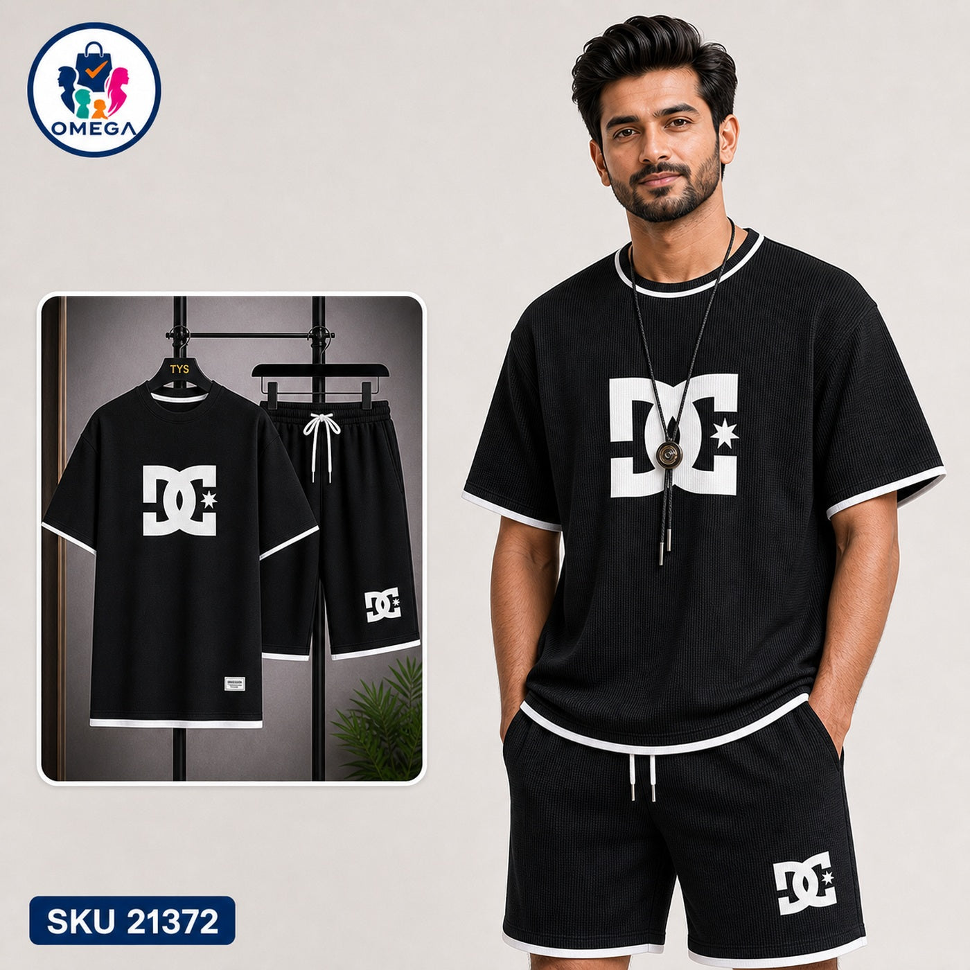 Mash T-Shirt and Shorts Combo Black DC Star Logo Bangladeshi model preview | OmegaBD