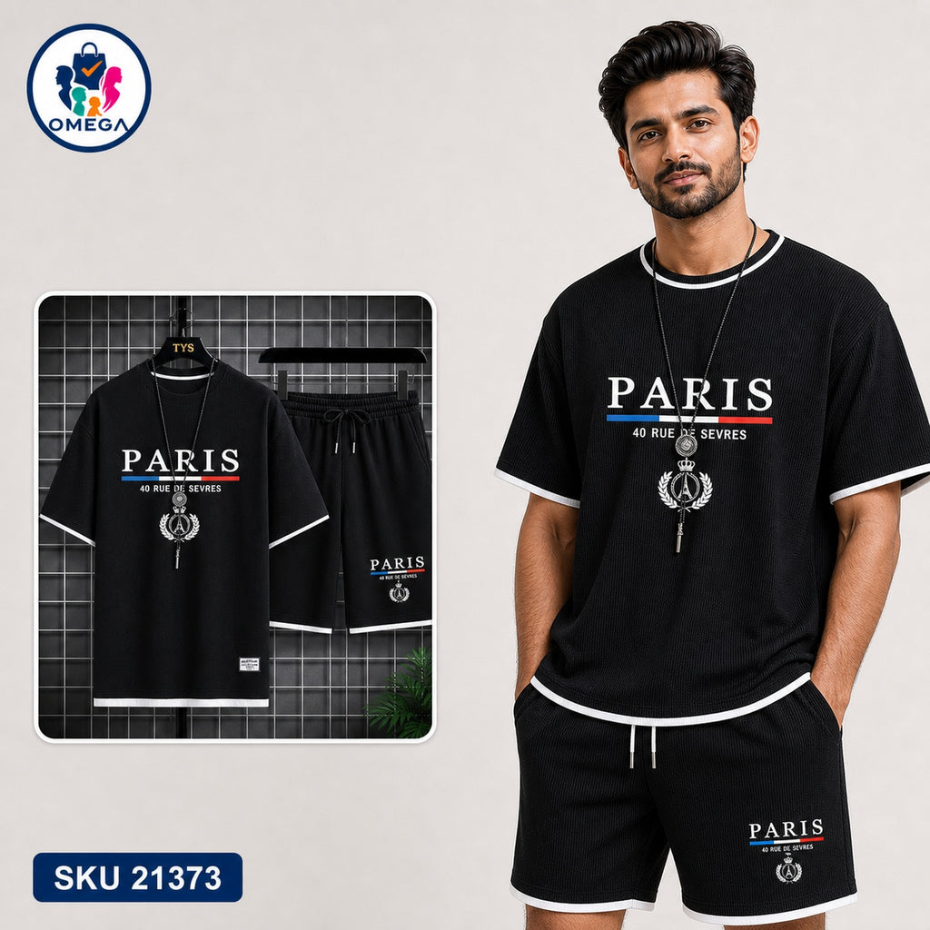 Mash T-Shirt and Shorts Combo Black Paris Emblem Bangladeshi model preview | OmegaBD