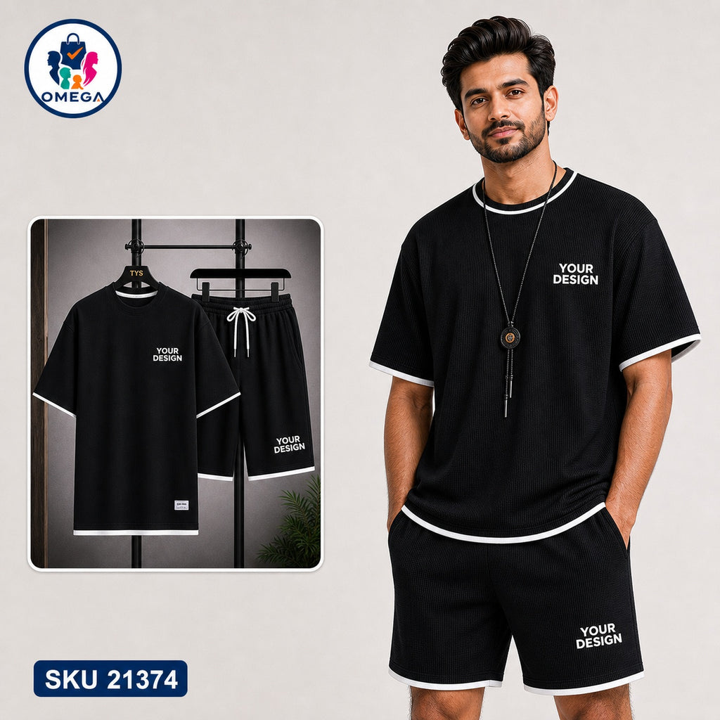 Mash T-Shirt and Shorts Combo Black Your Design Text Bangladeshi model preview | OmegaBD