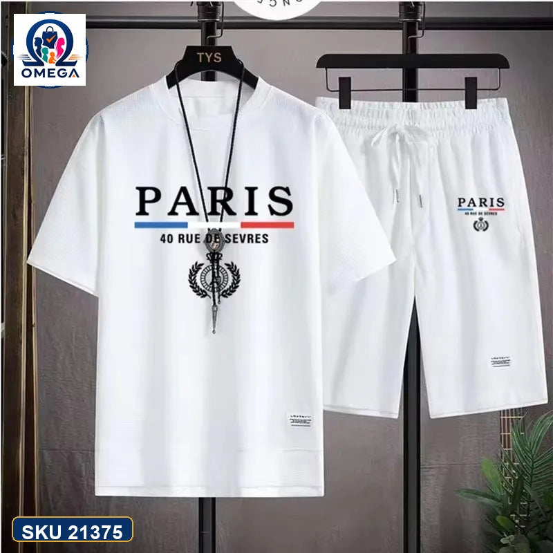 Mash T-Shirt and Shorts Combo White Paris Emblem product photo | OmegaBD